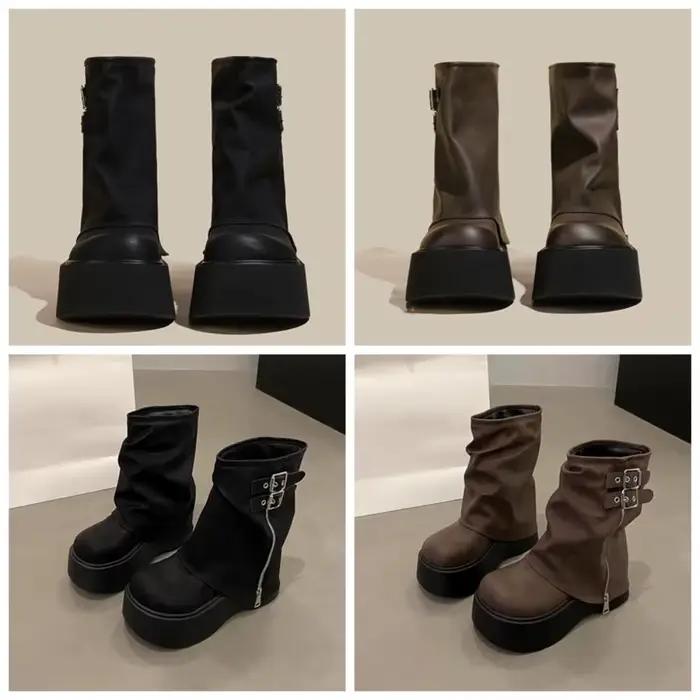 Mode nouveau Design femmes Biker bottes ceinture boucle plate-forme