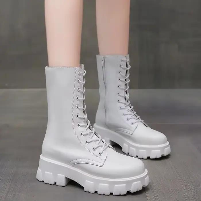 Bottes gothiques à plateforme en cuir PU pour femmes