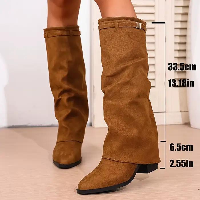 Bottes de cavalier en cuir PU bout pointu talon carré haute cheville pour femmes automne hiver style britannique casual polyvalente