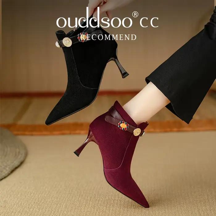 Ods-Bottes pointues en daim de mouton pour femme, chaussures en cuir, Parker, talon fin, bottes de rinçage zippées, strucmoderne, automne, hiver, 2025