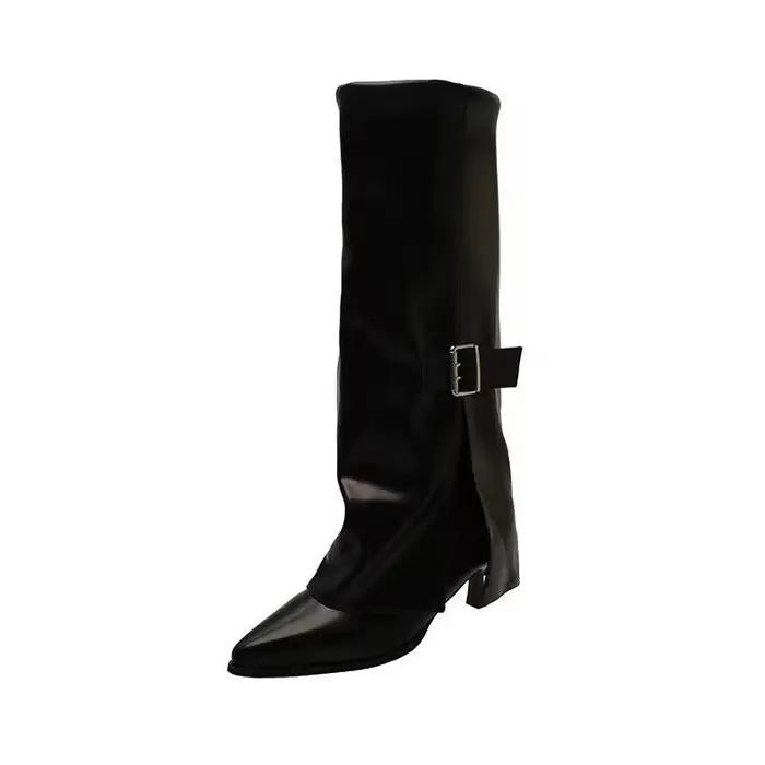 Bout pointu bottes de chevalier femmes boucle de ceinture talon haut manchette