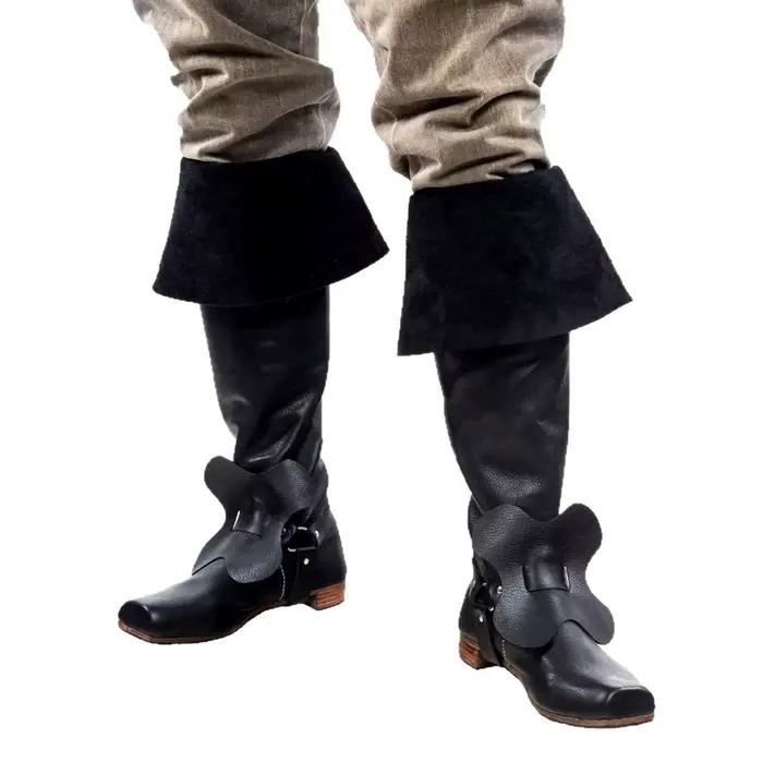 Bottes de pirate pour hommes avec sangle à pétale, polyester robuste, bout carré et talon bas pour cosplay médiéval et Renaissance