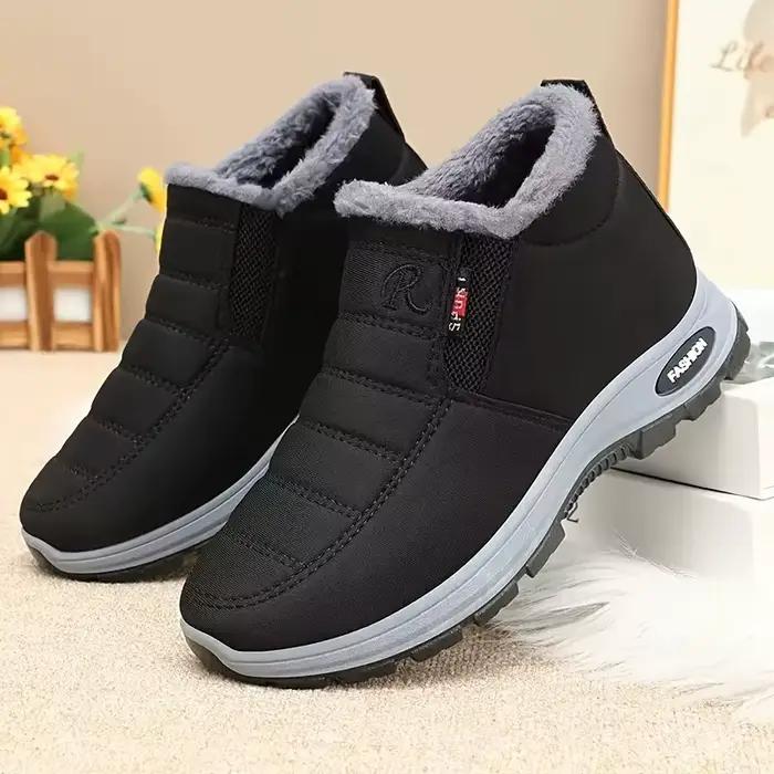 Bottes d'hiver super chaudes pour femmes, semelles antidérapantes en PVC, talons bas, couleurs unies pour randonnée et occasions hivernales