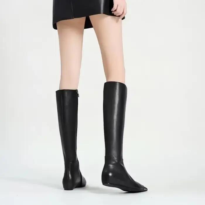 Bottes longues pointues en métal pour femmes, bottes au-dessus du genou, noir, sexy, marque de mode, spectacle sur scène, automne, hiver, taille 34-45