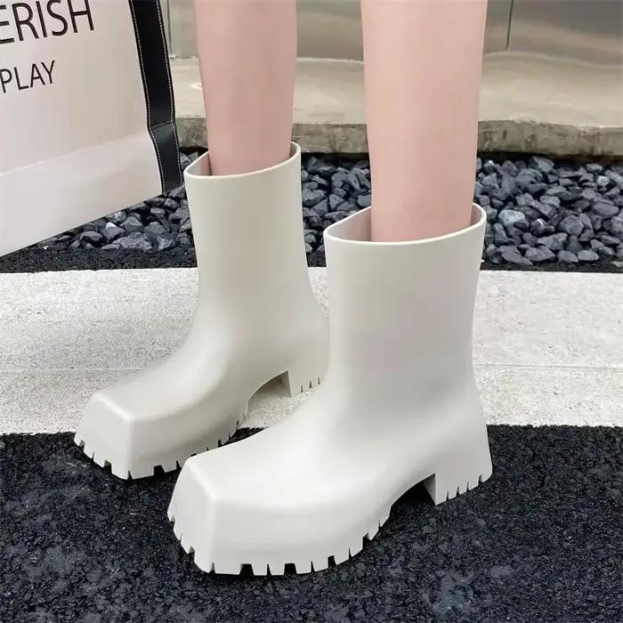 Bottes de pluie à plateforme en cuir souple pour femmes