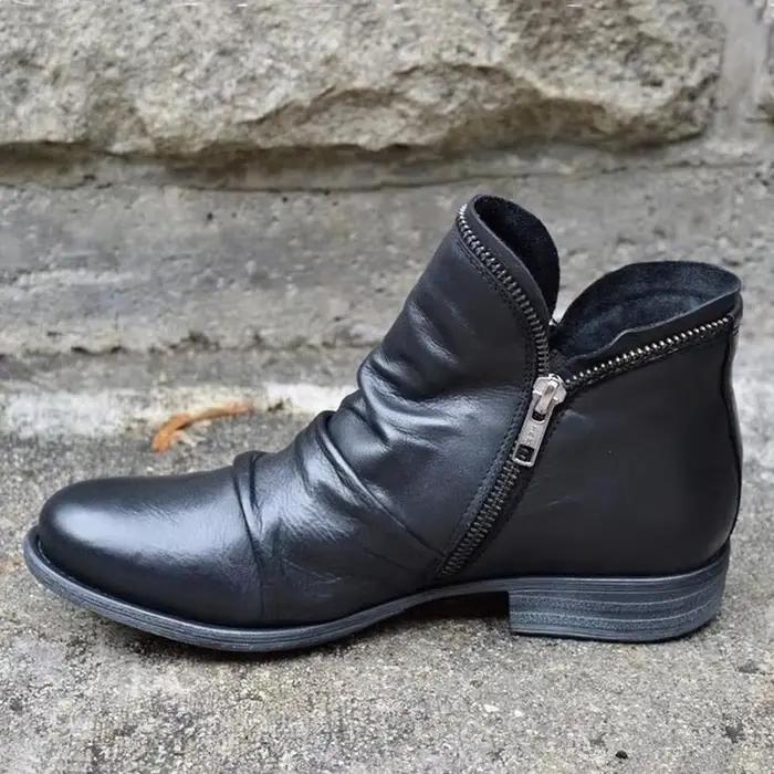 Bottines en cuir PU pour femmes, bottines de style rétro avec fermeture éclair latérale, tendance, collection printemps-automne