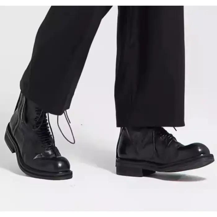 Bottes de moto style britannique pour hommes, bottines en cuir véritable faites à la main, chaussures de loisirs vintage, chaussures de fête à semelle épaisse pour hommes