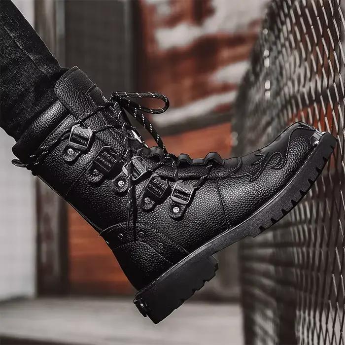 Bottes de cyclisme quatre saisons pour hommes en cuir, mode britannique, antidérapantes, grandes tailles, mi-mollets, pour motocyclistes et occasions spéciales