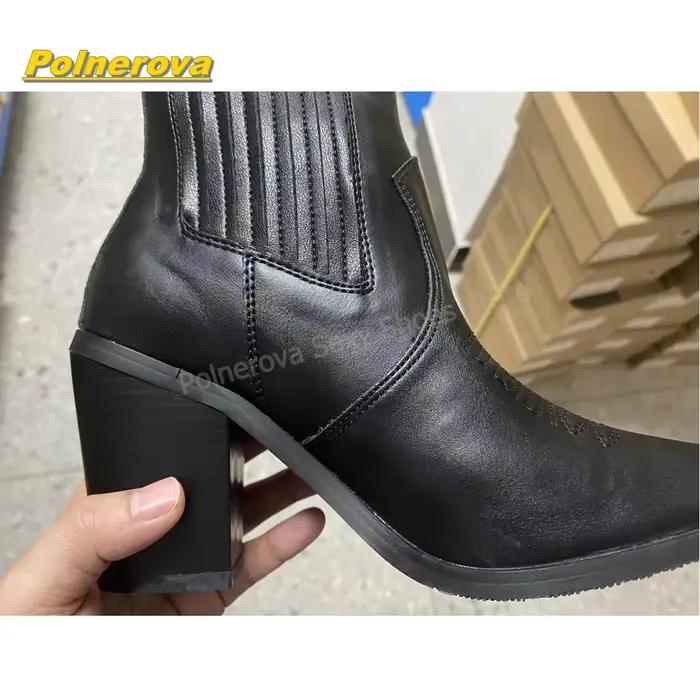 Bottines Chelsea rétro à bout pointu style western avec broderie frontale