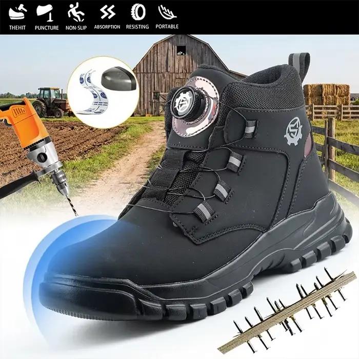 Bottes de sécurité montantes pour travaux de jardinage, anti-écrasement, anti-perforation, avec boucle rotative et embout en acier, chaussures de protection