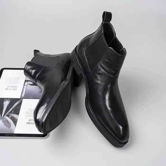 Bottes Chelsea pointues à semelles épaisses pour hommes ; Chaussures montantes décontractées de style britannique