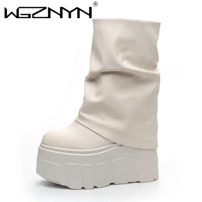 14CM nouveaux bottines chaussures bottes en cuir microfibre naturelle 2025 hiver femmes
