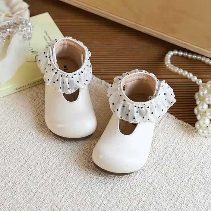 Chaussures à volants à pois pour petites filles, chaussures en cuir pour enfants pour fêtes, mariages, chaussures de princesse élégantes pour enfants, chaussures de performance, adorables