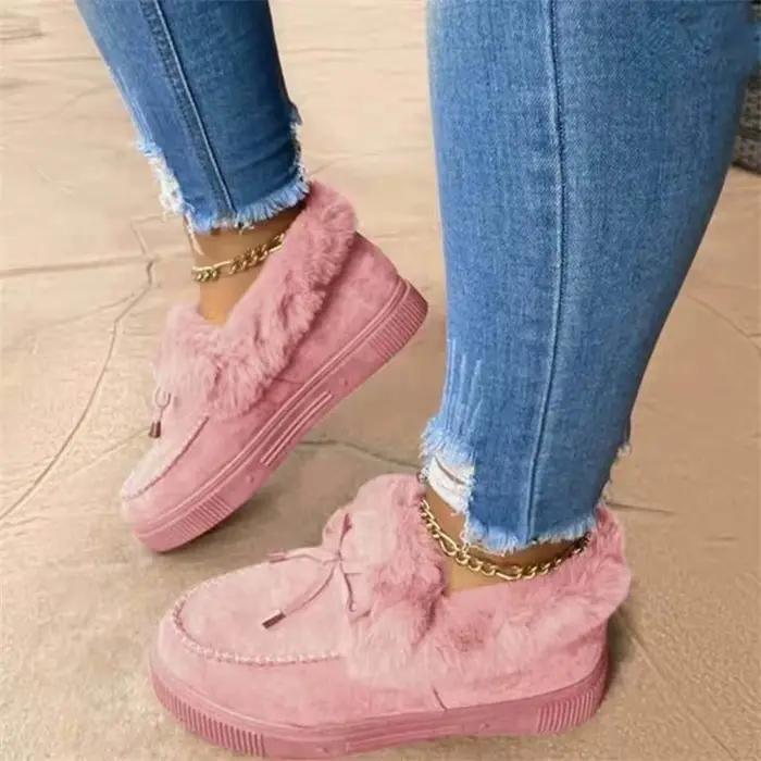 Bottines pour femmes chaude en fourrure hiver bottes de neige chaussures plates intérieur extérieur confortable élégantes occassions spéciales