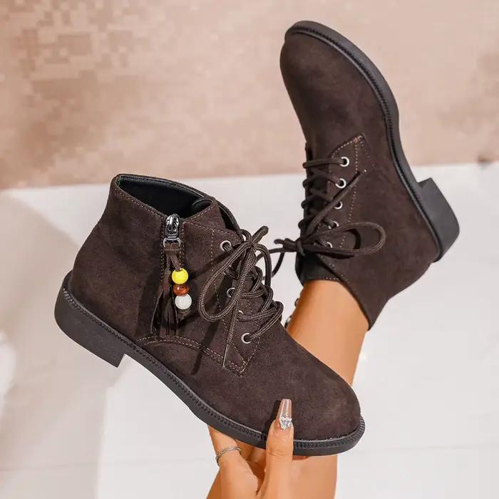 Automne femmes bottines 2025 nouvelles chaussures à lacets décontractées dames bout rond bottines femmes rétro talon carré chaussures confortables