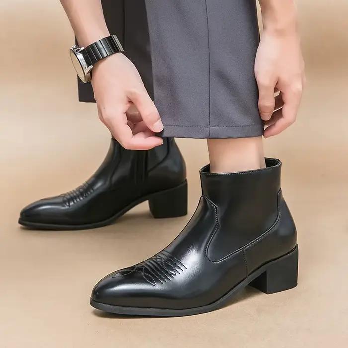 Bottes occidentales noires pour hommes Cowboy marron Chelsea