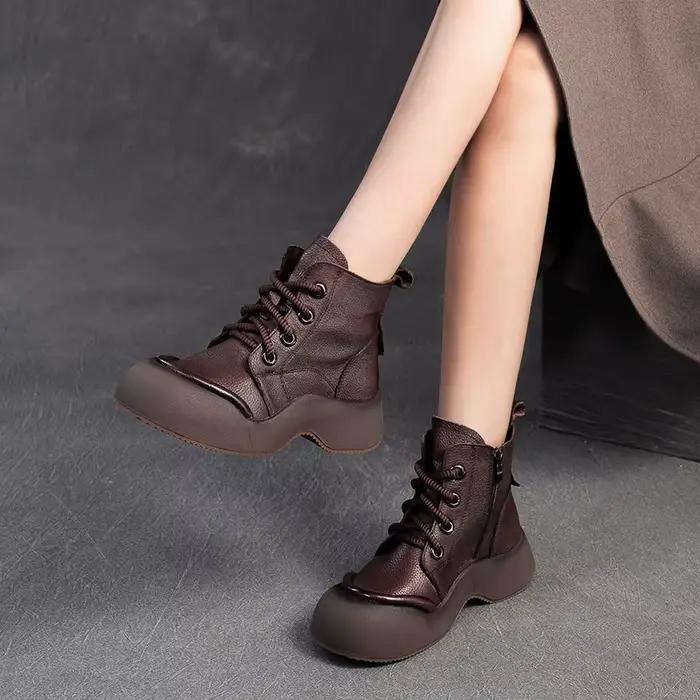 GKTINOO – bottes courtes en cuir véritable pour femmes, chaussures décontractées à plateforme plate, baskets confortables à semelles épaisses, nouvelle collection automne hiver 2026