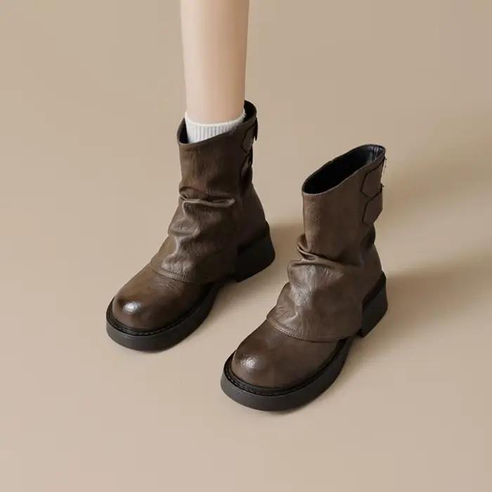Bottes de cowgirl occidentales pour femmes, chaussures décontractées à semelle épaisse imperméables, à la mode et polyvalentes, nouvelle collection automne-hiver, bottes courtes pour femmes