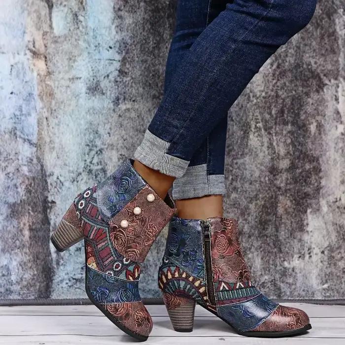 Bottes en cuir pour femmes grandes tailles mode rétro bout pointu talons aiguilles hiver tout-match occassions spéciales