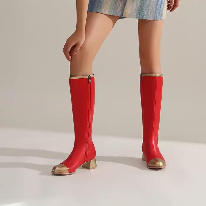 Bottes longues pour femmes pour l'automne et l'hiver, talons hauts, longueur mi-mollet, noir et blanc, bout rond, talon épais, bottes d'équitation amincissantes, élégantes, grande taille 52, vente en 