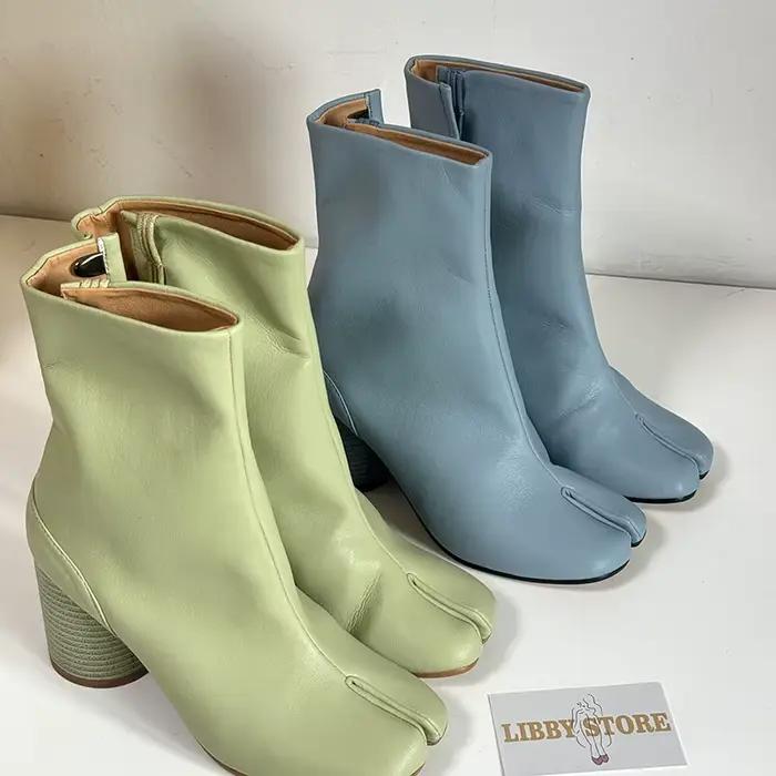 2025 femmes hiver cheville bleu vert Tabi bottes chaussures