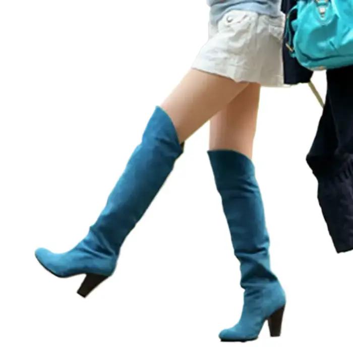 Bottes longues au-dessus du genou pour femmes, talons hauts sexy, chaussures rondes Parker, plateforme Knight, grande taille 34-43, hiver 2017, 818