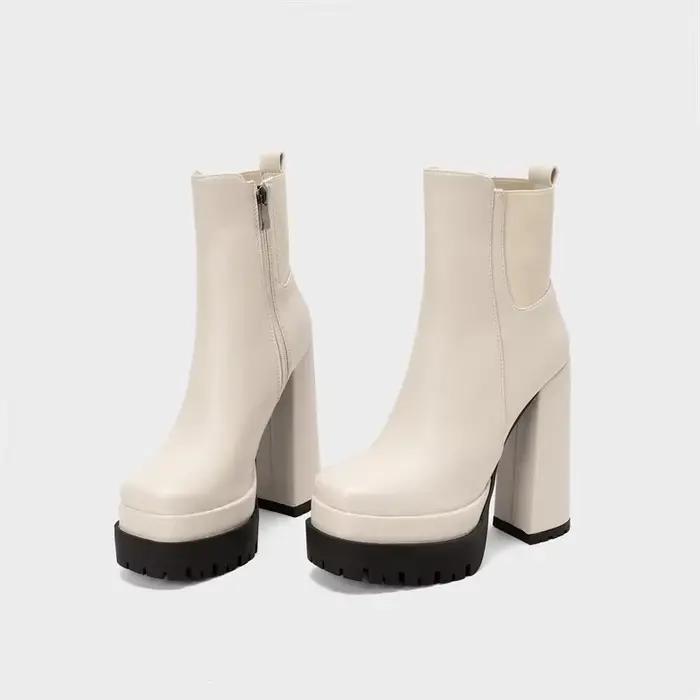 Bottines à plateforme pour femmes, tendance, bottes courtes noires, en cuir, gothique, Punk, talons, chaussures de fête, grande taille 45, hiver et automne