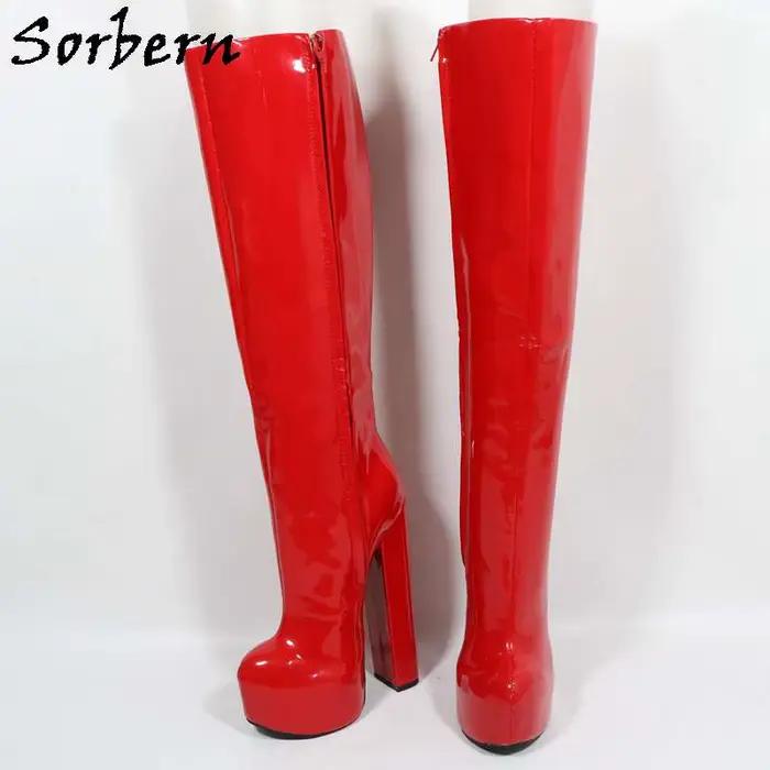 Sorbern-Bottes à Talons Épais pour Femme, Chaussures à Plateforme Invisible, Hauteur du Genou, Longueur 20cm