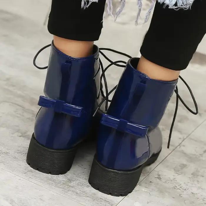 Femmes bottes en cuir verni à lacets bottes de Combat femmes automne hiver chaussures talons bas bottes cheville botas femininas WSH4144