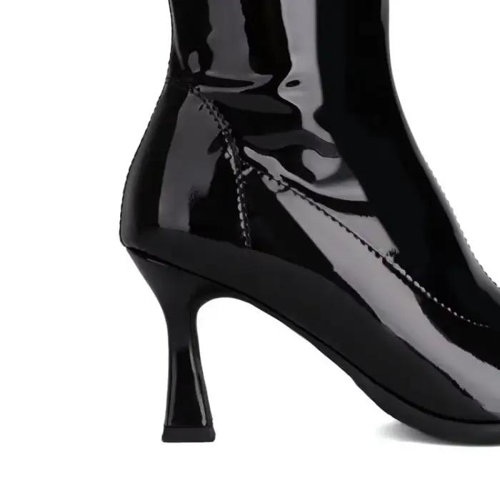 Bottes de moto en cuir noir élastique, bottes au-dessus du genou, bouche de poisson ouverte, Parker, fermeture à glissière latérale, botte d'été, 8cm, 10cm, talon fin, 33-46, 2024