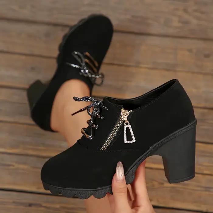 Bottes décontractées à talon aiguille grande taille pour femme, à fermeture éclair latérale, bout rond, chaussures basses pour le travail