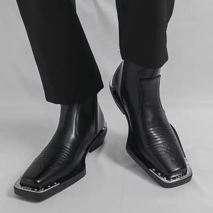 Hommes bout carré bottes Style britannique affaires botte en cuir mode décontracté haut