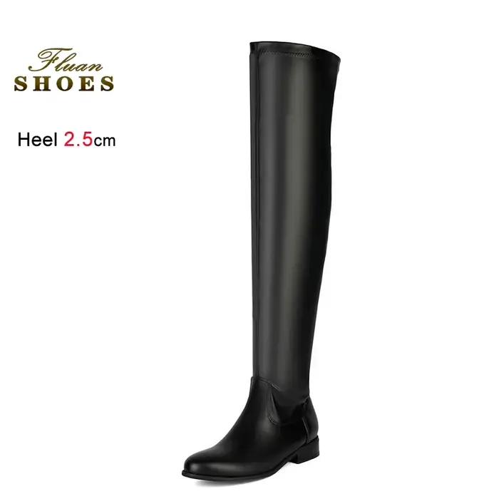 2025 automne hiver bottes extensibles femmes chaussures bout rond talon grossier sur le genou