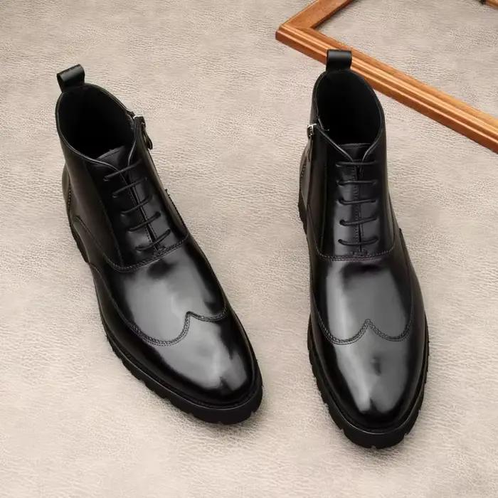 Bottes en cuir pour hommes, chaussures montantes pour hommes, style hiver, style britannique, mocassins, grande taille, chaudes