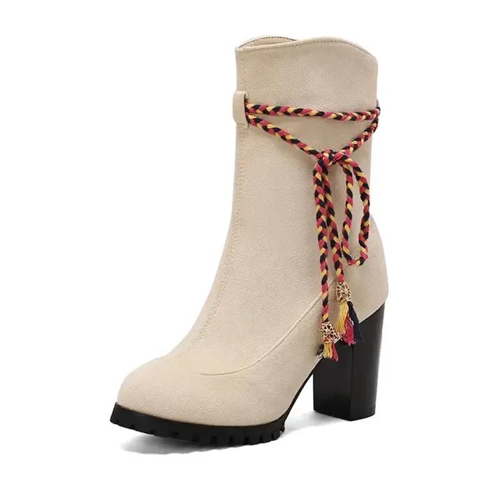 Botas De Mujer femmes bottes mode bout rond zip gland automne hiver talons hauts plate-forme bottes grande taille 33 49 50 T703-10