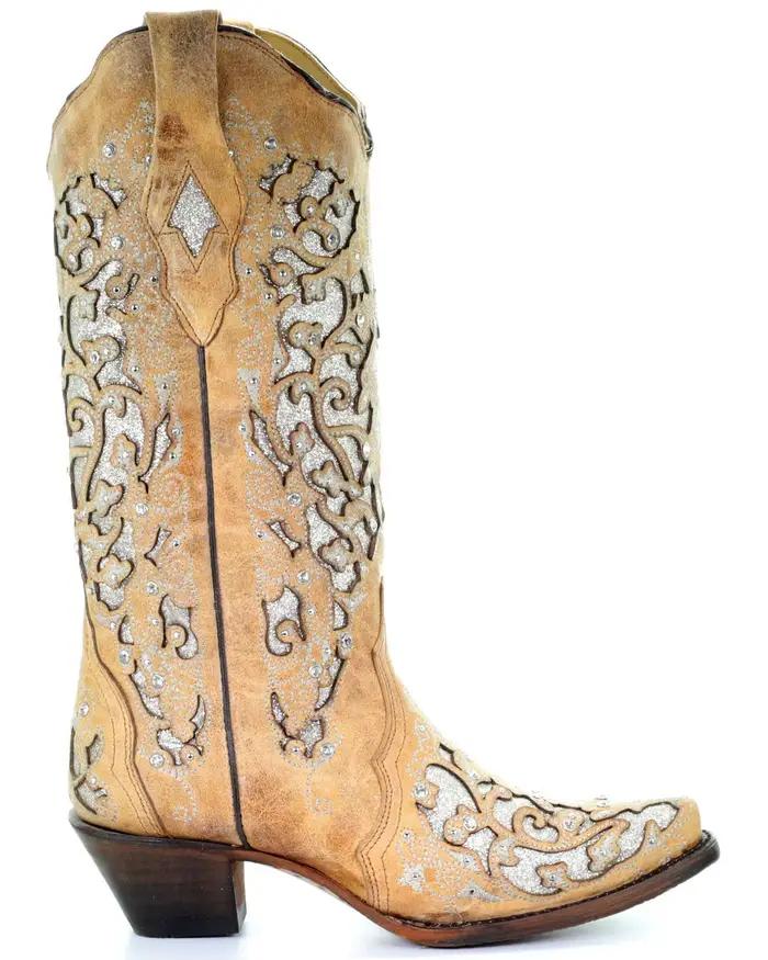 Bottes de chevalier rétro à paillettes et bout pointu, bottines longues brodées de Style ethnique, bloc de couleur, talon épais, grande taille, à la mode