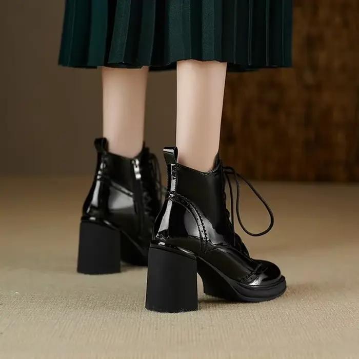 Bottes à talons épais en cuir fendu pour femmes, chaussures de printemps rondes, bottes à plateforme à talons hauts, chaussures indépendantes pour dames, nouveau