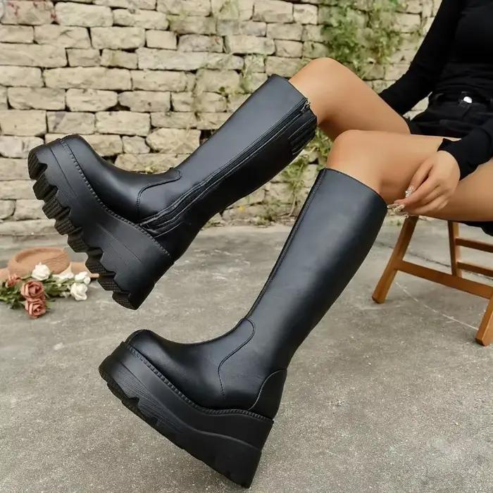 Bottes mi-tube à talons compensés pour femmes
