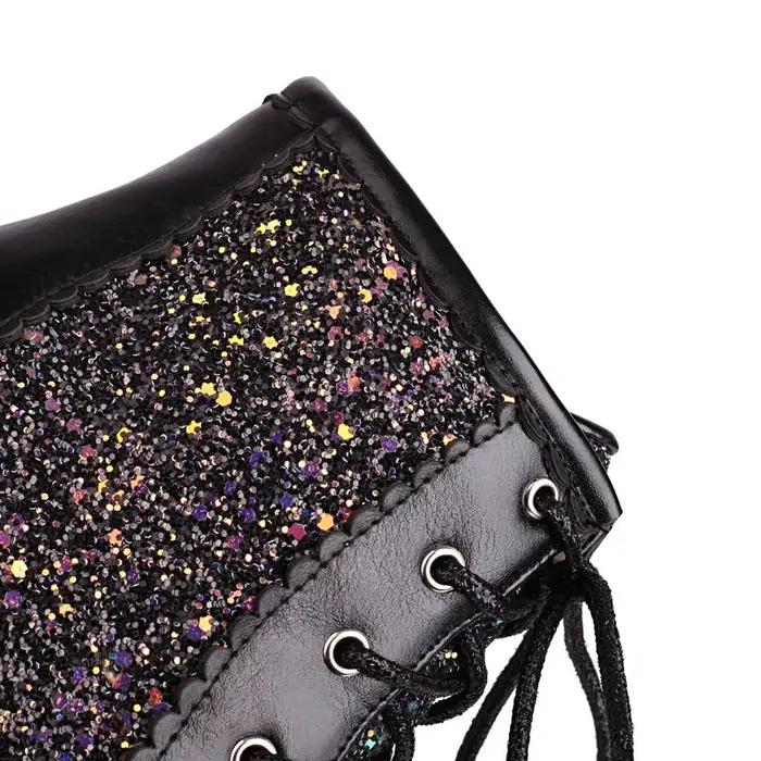 Bottes de rinçage à lacets à paillettes cloutées pour femmes