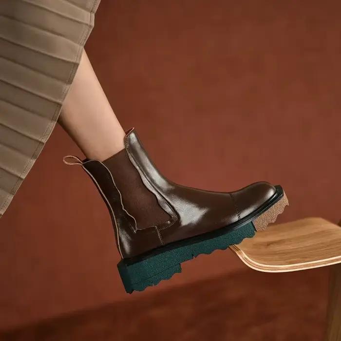 Offre spéciale automne/hiver femmes bottes bout rond chaussures à talons épais Chelsea