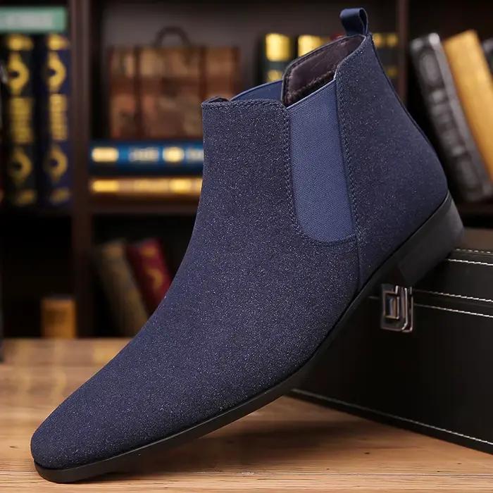 Bottes Chelsea en cuir pour hommes, confortables et tendance, à enfiler, à bout pointu, montantes, grandes tailles