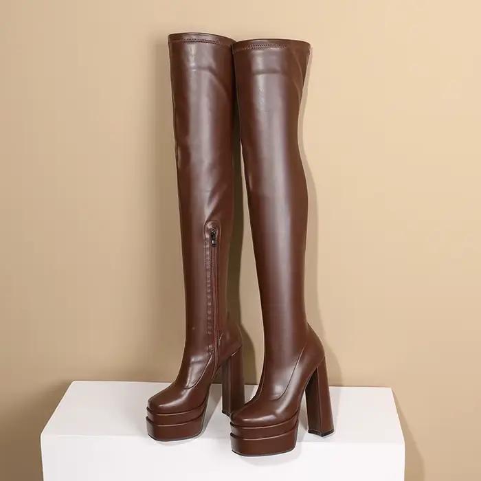 Bottes au-dessus du genou avec doublure en peluche pour femme
