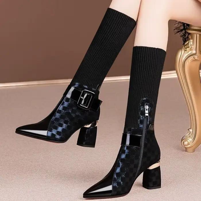 Bottines Chelsea en tricot à talons hauts pour femmes