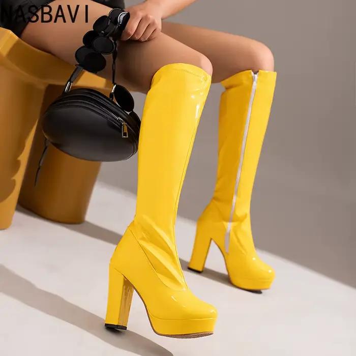 Bottes hautes pour femme 2026 en cuir verni