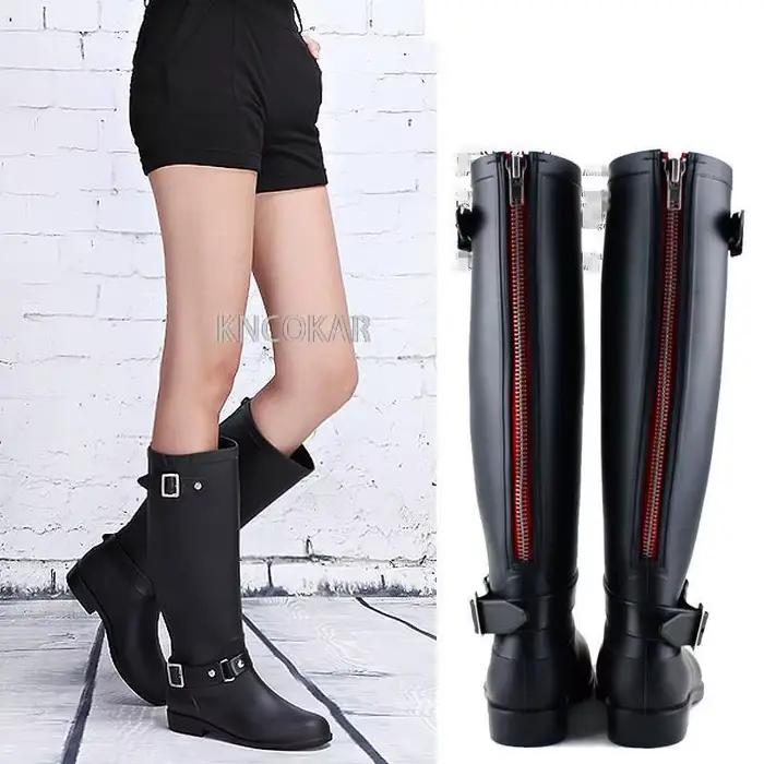 Bottes imperméables mi-mollet femmes printemps automne talon carré PVC couture zip pour usage quotidien occasions spéciales