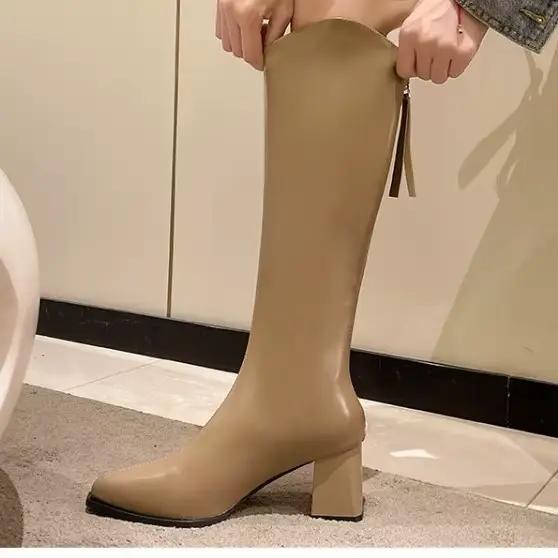 Bottes pour femmes de grande taille, décontractées et élégantes, style romain, à talon épais et bout pointu, mi-mollet, pour l'automne et l'hiver