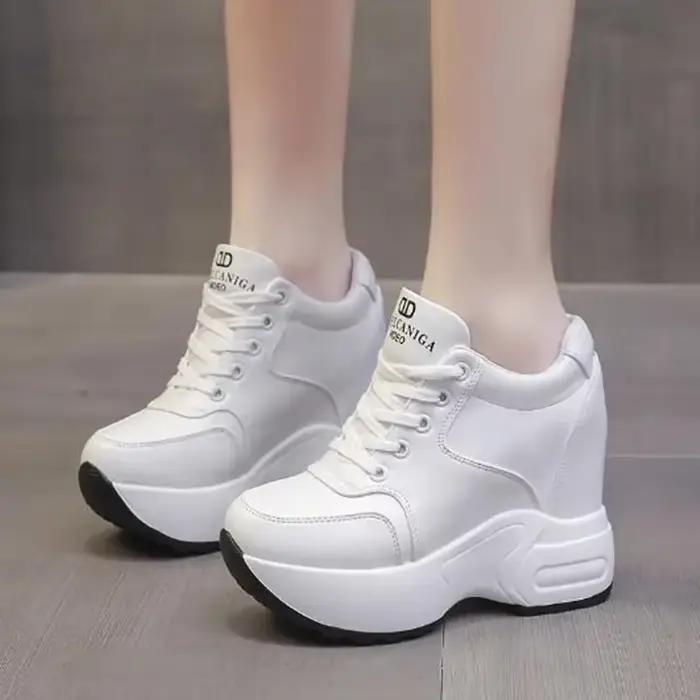 2025 femmes bottines automne cuir grosses chaussures femme plate-forme hauteur augmentée baskets 10CM semelle épaisse compensées bottes blanches