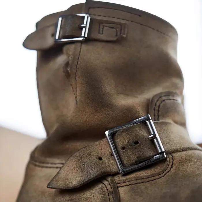Bottes de travail vintage faites à la main en daim kaki pour hommes et femmes, chaussures d'ingénieur, bottes de moto rétro américaines, bottes mi-mollet délavées