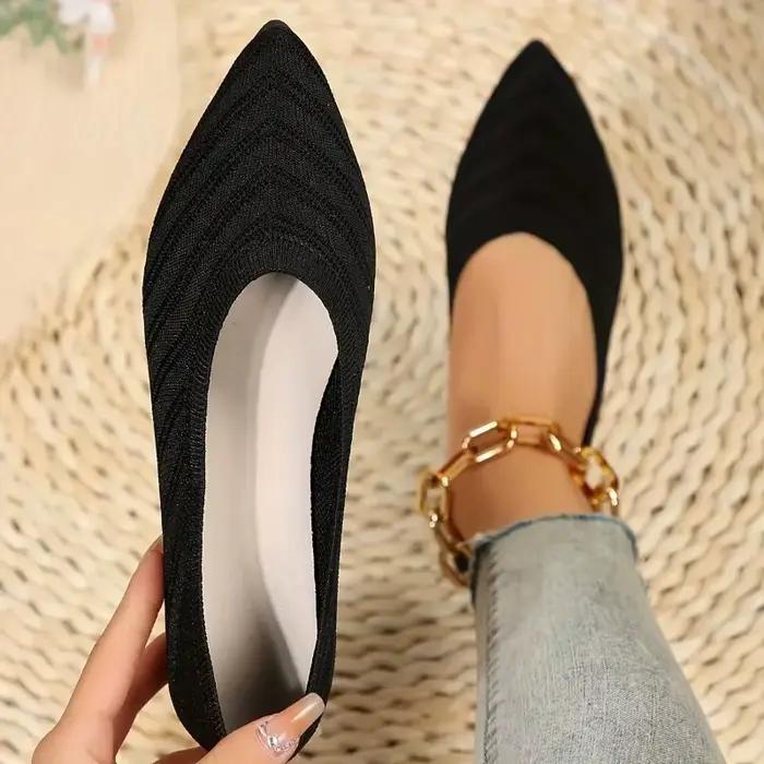 Femme bout pointu chaussures plates couleur unie tricoté sans lacet bureau bateau