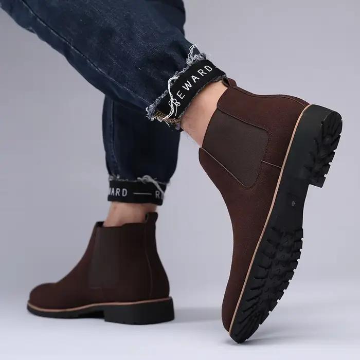 Bottes de rinçage en cuir pour hommes, nouvelles chaussures décontractées pour hommes, bottes à manches noires, chaussures de mariage hautes pour hommes, mode en plein air
